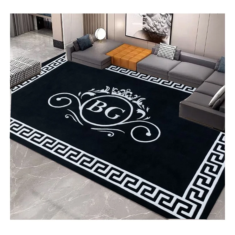 high quality 2*3 m custom logo  rug living room bed room baby room black carpet rug handmade wool carpet