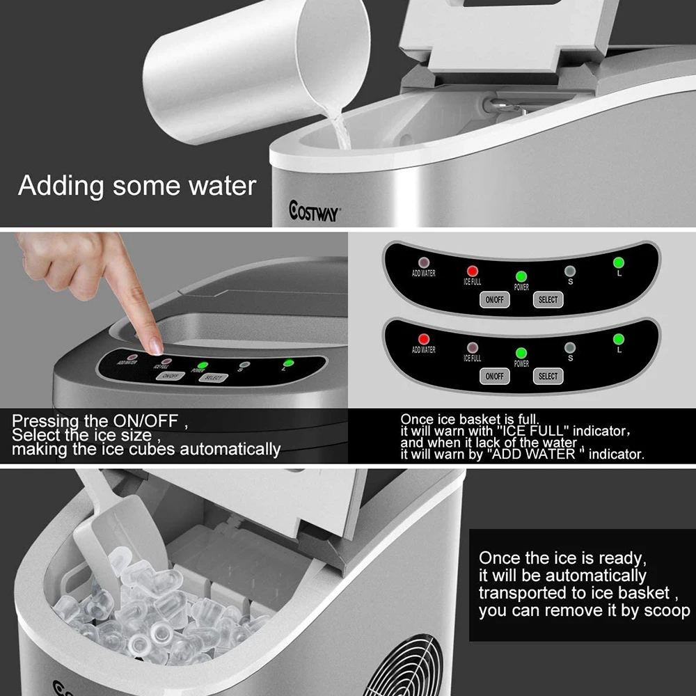 Electric 24v 12v Mini Small Portable Compact 12kg Counter Top Home Ice Home Dispenser Cube Maker