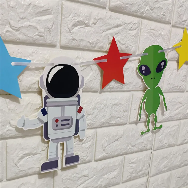 University  Space Party Supplies, Boy Happy Birthday Balloons with Happy Birthday Banner Rocket Astronaut Moon garland