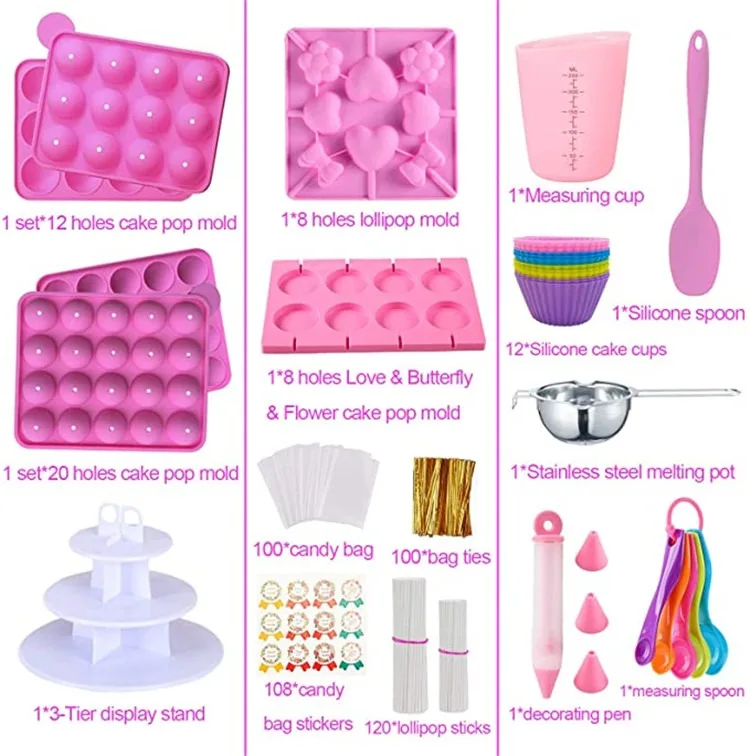 Wholesale price cake cup 3 tier cake stand cake tools decorating pen silicone lollipop mold set