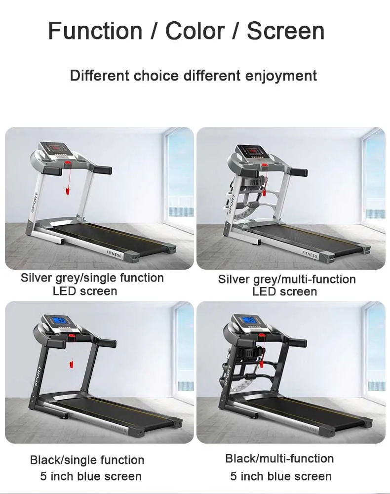 LED screen mart Multi-function professional gym fitness exercise machine walking electric foldable motor treadmills for home