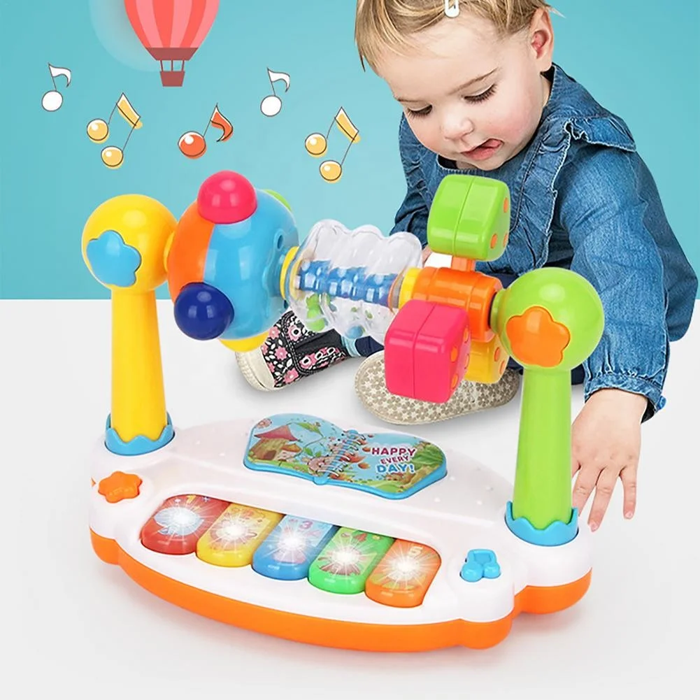 Early education baby activity set electronic organ toys piano 5 keys keyboard music toys for kids musical instruments with light