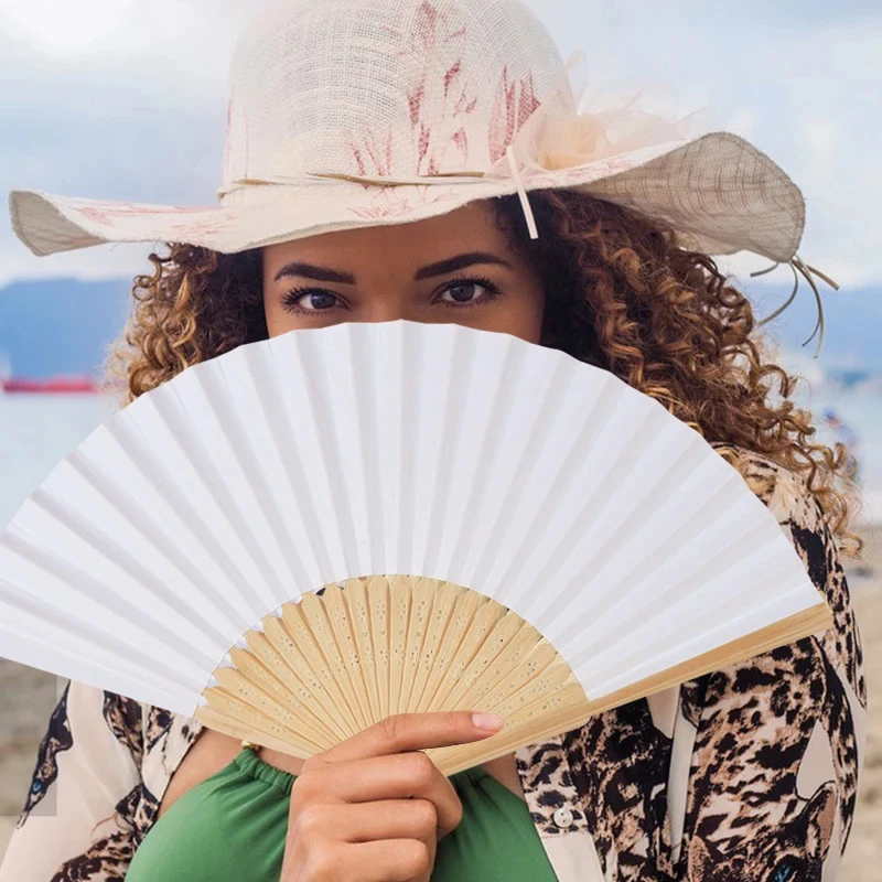 wholesale promotional custom paper hand fan Customized Logo Wedding Favor White Silk Paper Fan