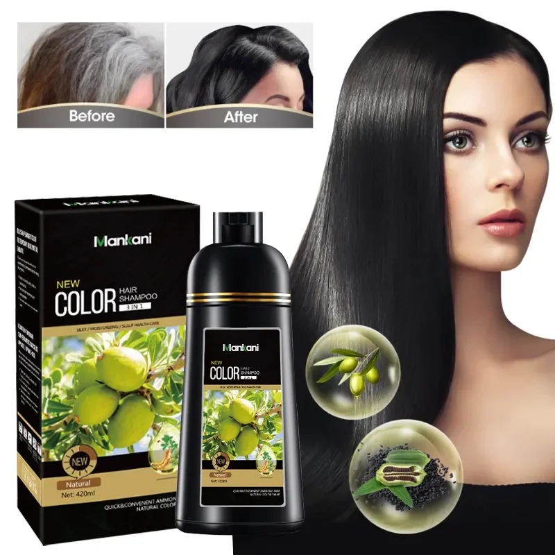 OEM Wholesale permanent 5 min argan oil dye black color hair shampoo for gray hair