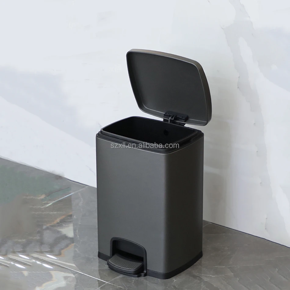 20 litre dark grey anti fingerprint metal pedal stainless steel trash bin hotel bedroom bathroom foot step waste bin with lid
