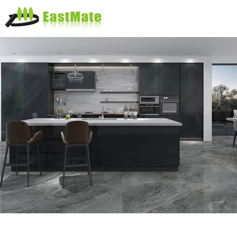 Kitchen Worktop Black Vanity Counter Top Artificial Sintered Stone Countertop Slab Floor Quartz With White Vein