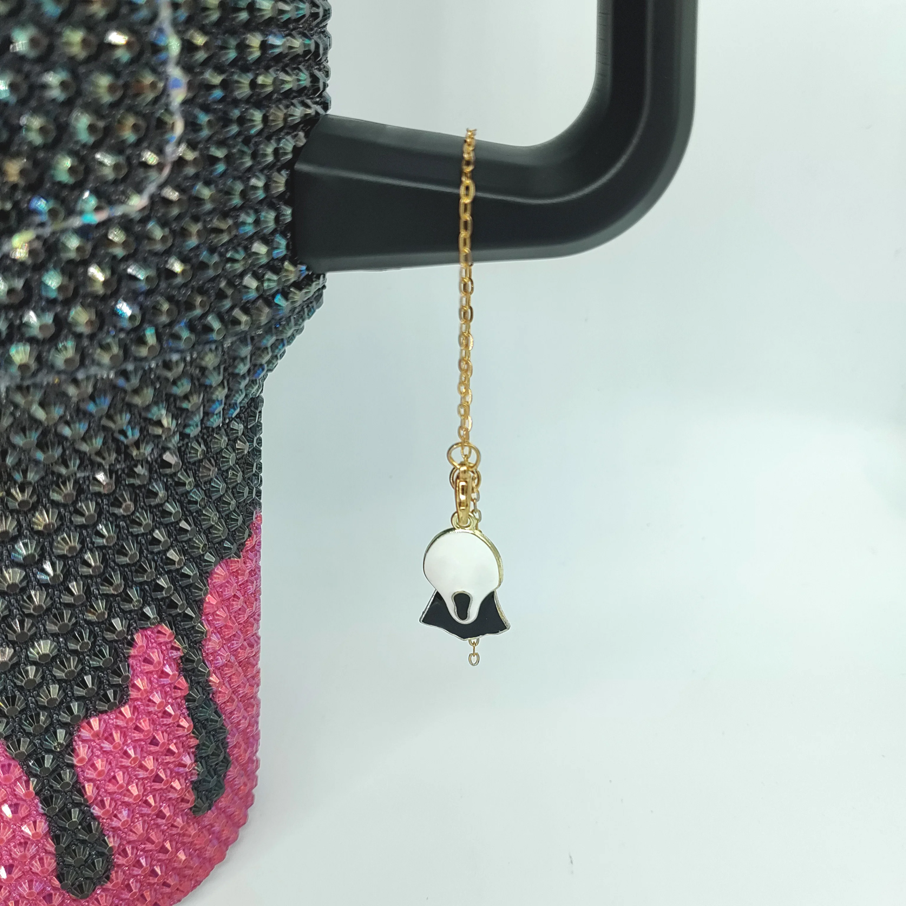 Custom Call Halloween Scream No You Hang up Face Killin It Rhinestone 40oz Vacuum Metal Flask Insulated Cup with Pendants Handle