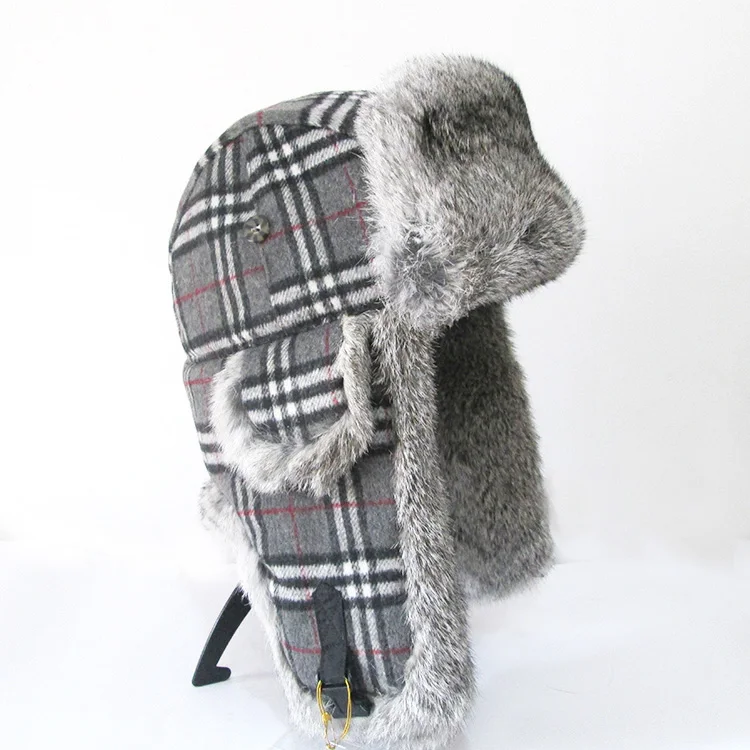 XJ Fashion Ushanka Russian Unisex Men Plain fur Warm Black Lei Feng wool Ear Flap Chin Strap Trapper Winter hat