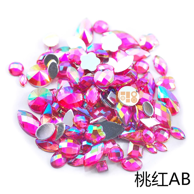 Wholesale 600pcs/bag flat-back ab acrylic stone mixed size mixed color AB shaped acrylic stone for DIY jewelry accessories