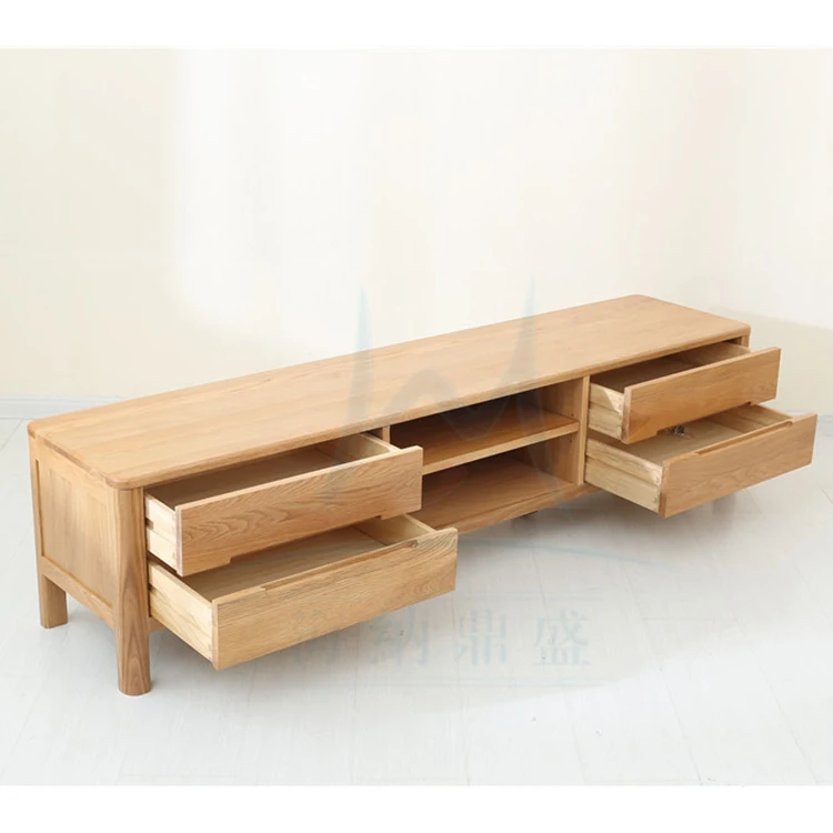 Contemporary apartment Space saving Solid wood TV cabinets Storage racks and drawers Natural untreated wooden TV cabinets