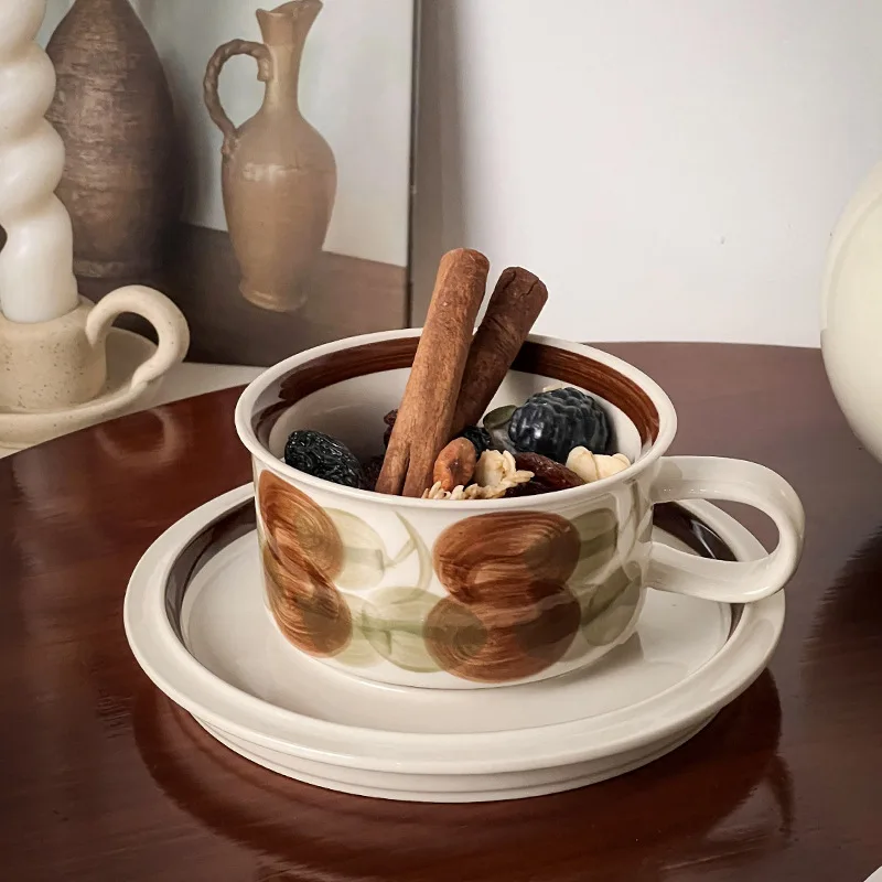 Longstar New Style Coffee Cup Hand-painted Blue Anemone Flower Ceramic Mug Saucer Set