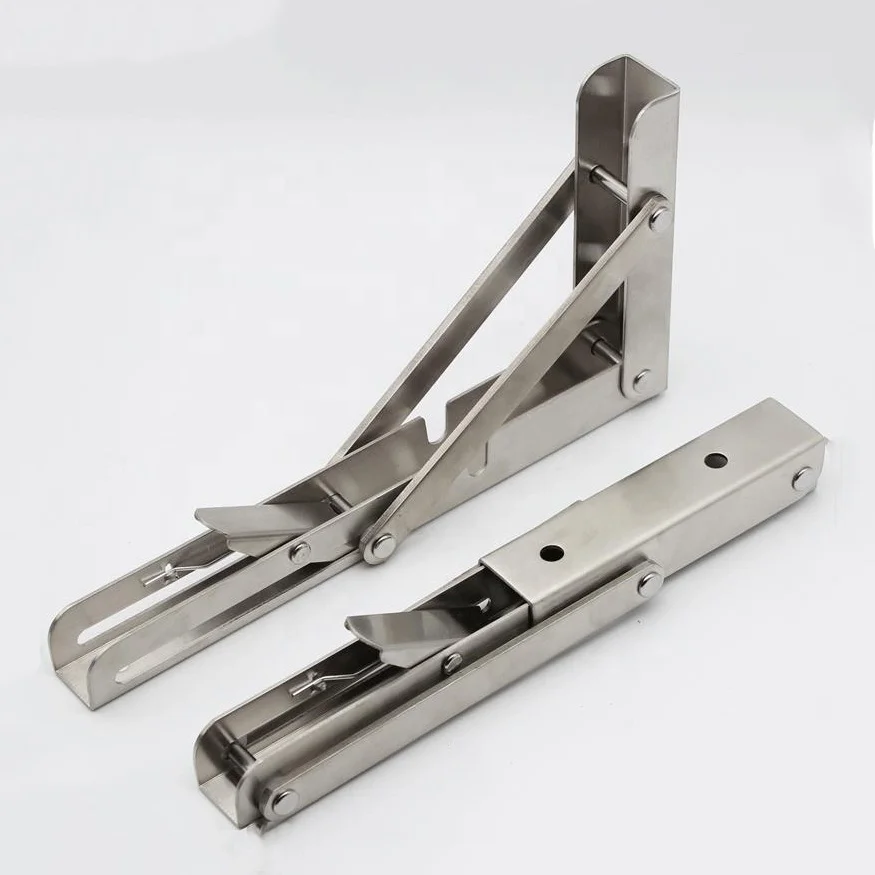 RheTech Heavy Duty Stainless Steel Made Folding Collapsible Space Saving DIY Shelf Brackets for Table Work Bench