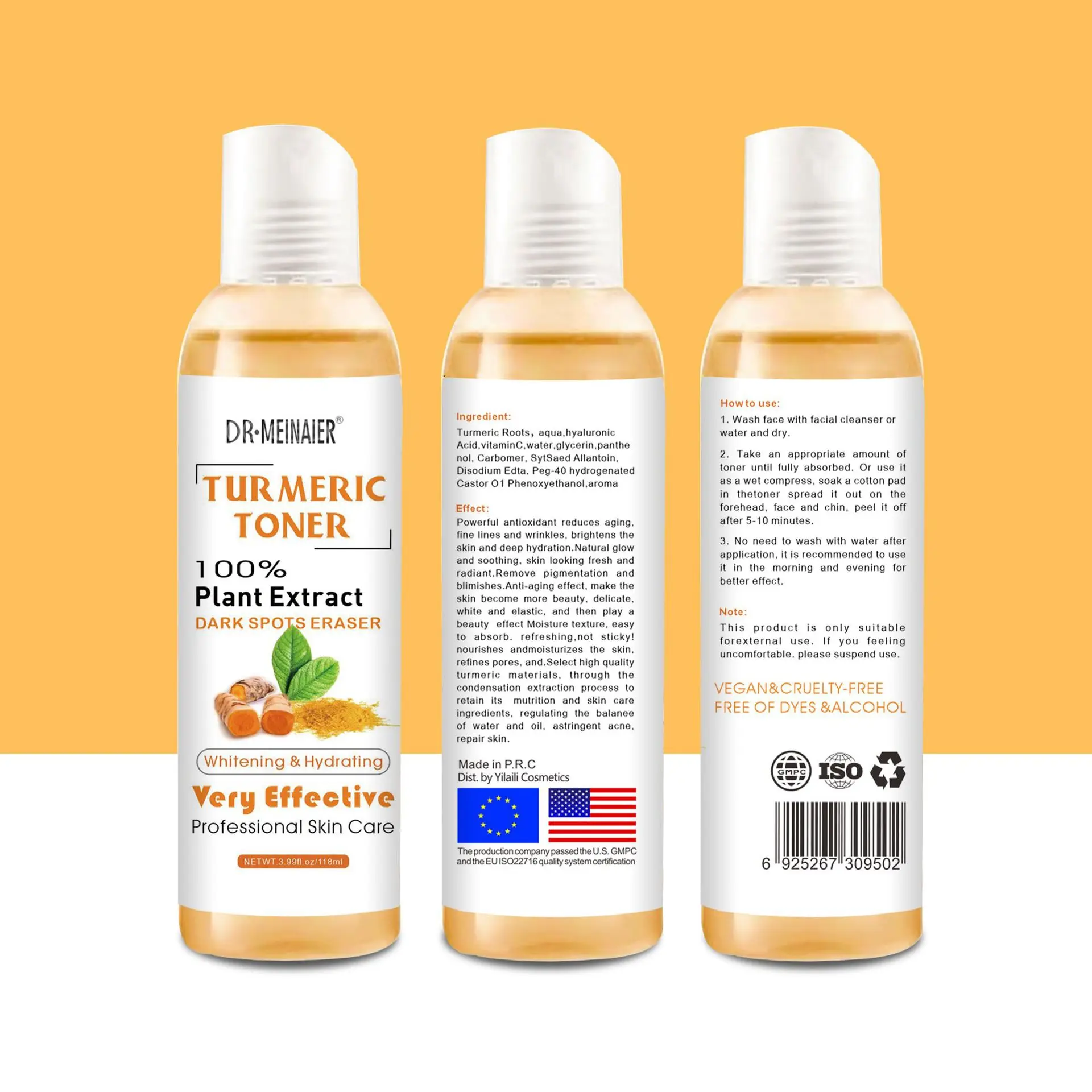 Wholesale Moisture Whitening Turmeric Water Toner Effective Anti-acne Brightening Firming Skin Corrector Face Toner