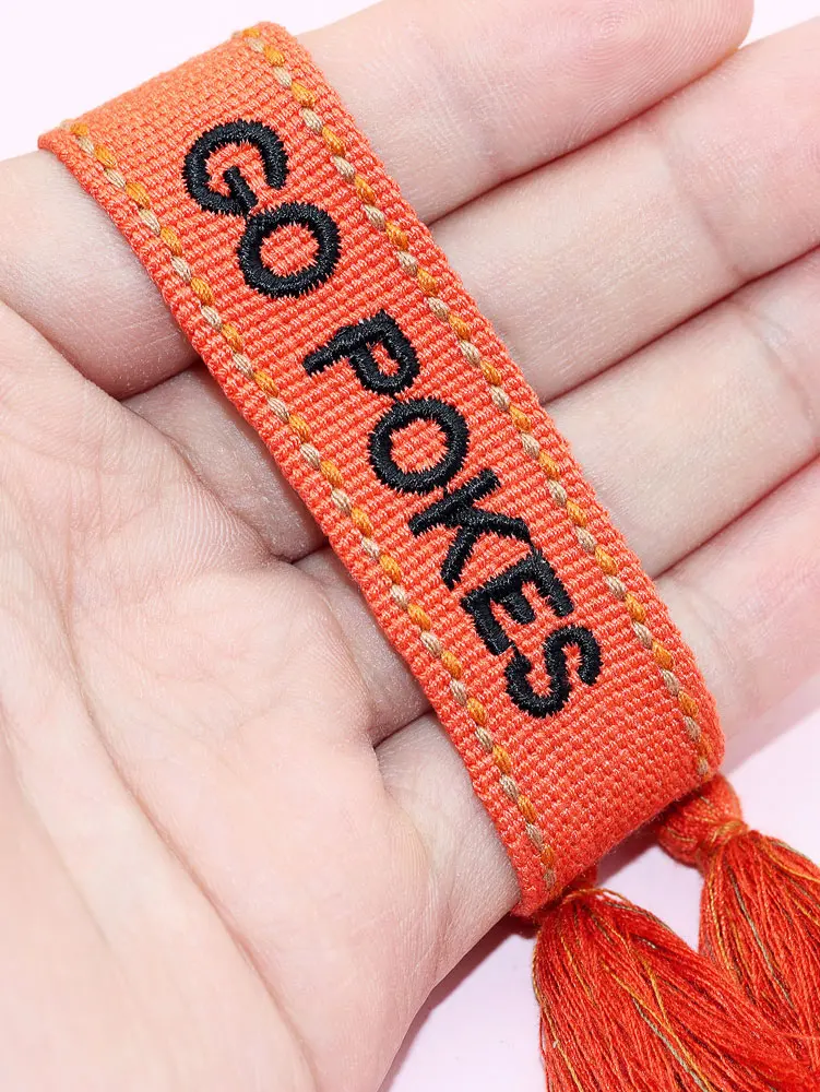 Zhehu Custom Game Day Embroidered Adjustable Tassel Bracelet Boomer Sooner Jewelry College University Gifts Team Bracelet