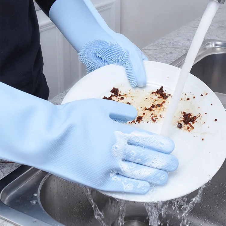 Good Quality Cleaning Sponge Gloves Reusable Kitchen Household Magic Silicone Dishwashing Gloves