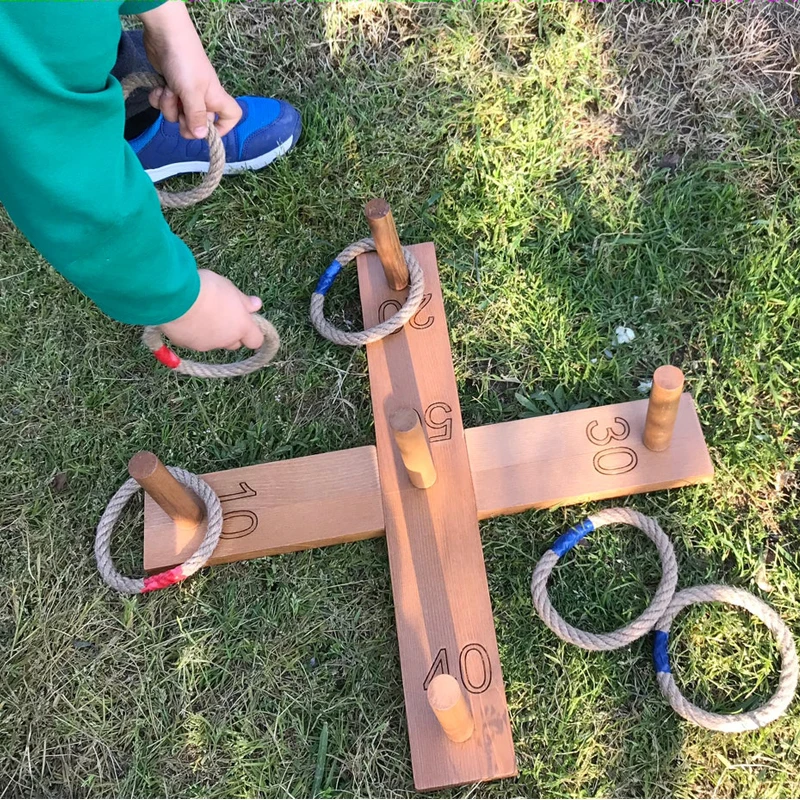 Outdoor Indoor Handmade Wooden Hook and Ring Game for Adults Interactive Game with Shot Ladders Bundle Hook and ring Game