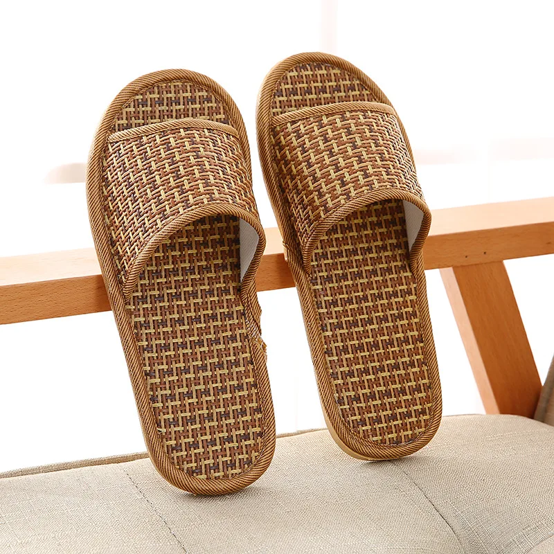 Bamboo Summer Slippers For Women  Woven Rattan Straw Mat Slippers Indoor Home Linen Summer Slides Slippers