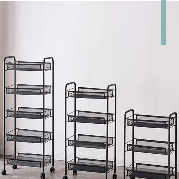 Kitchen floor storage rack hand push wheel multi-layer storage rack removable small cart rack vegetables storage basket