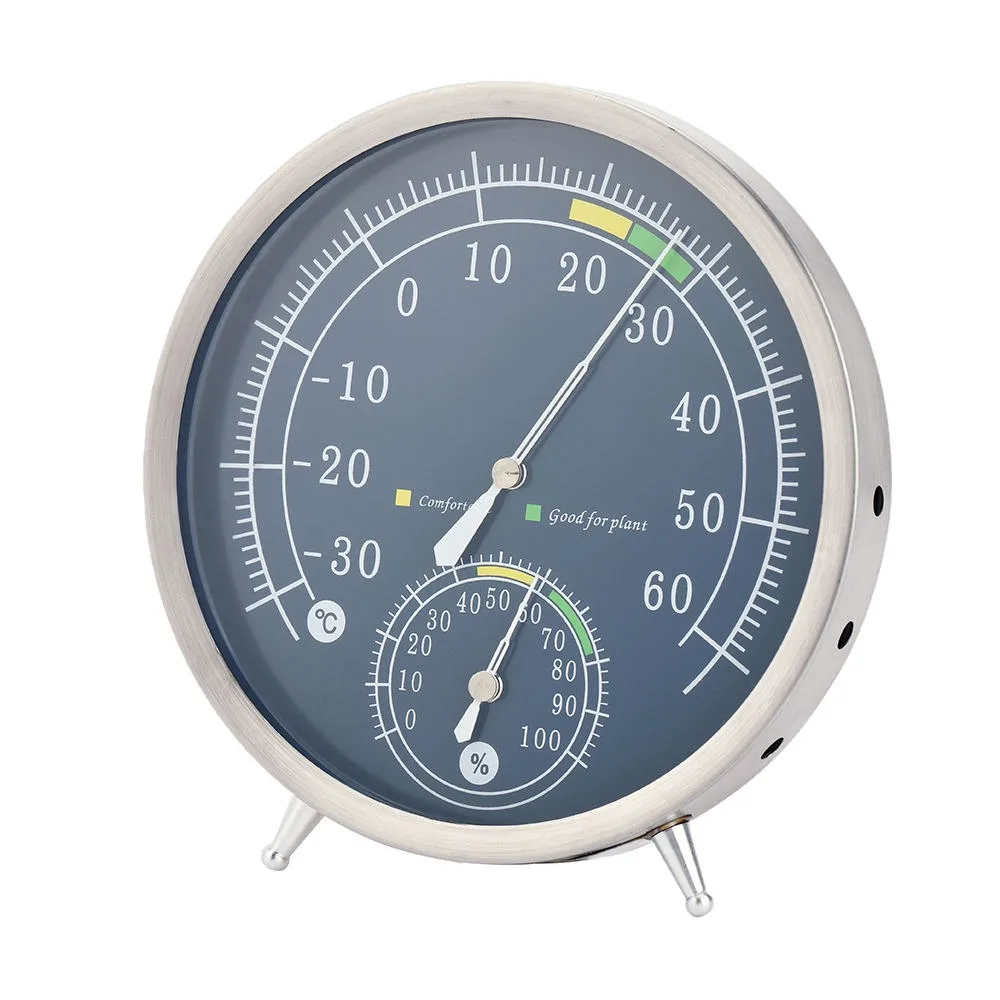 Premium Indoor/Outdoor Stainless Steel Dial Thermometer Hygrometer Kitchen Temperature Monitoring Tool with Scale for Cooking