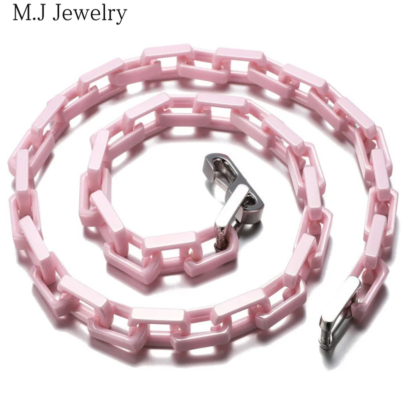 2022 New Arrival Titanium Steel Jewelry Pink Black White Ceramic Coated Chunky Rectangular  Link Chain for Men and Women Jewelry