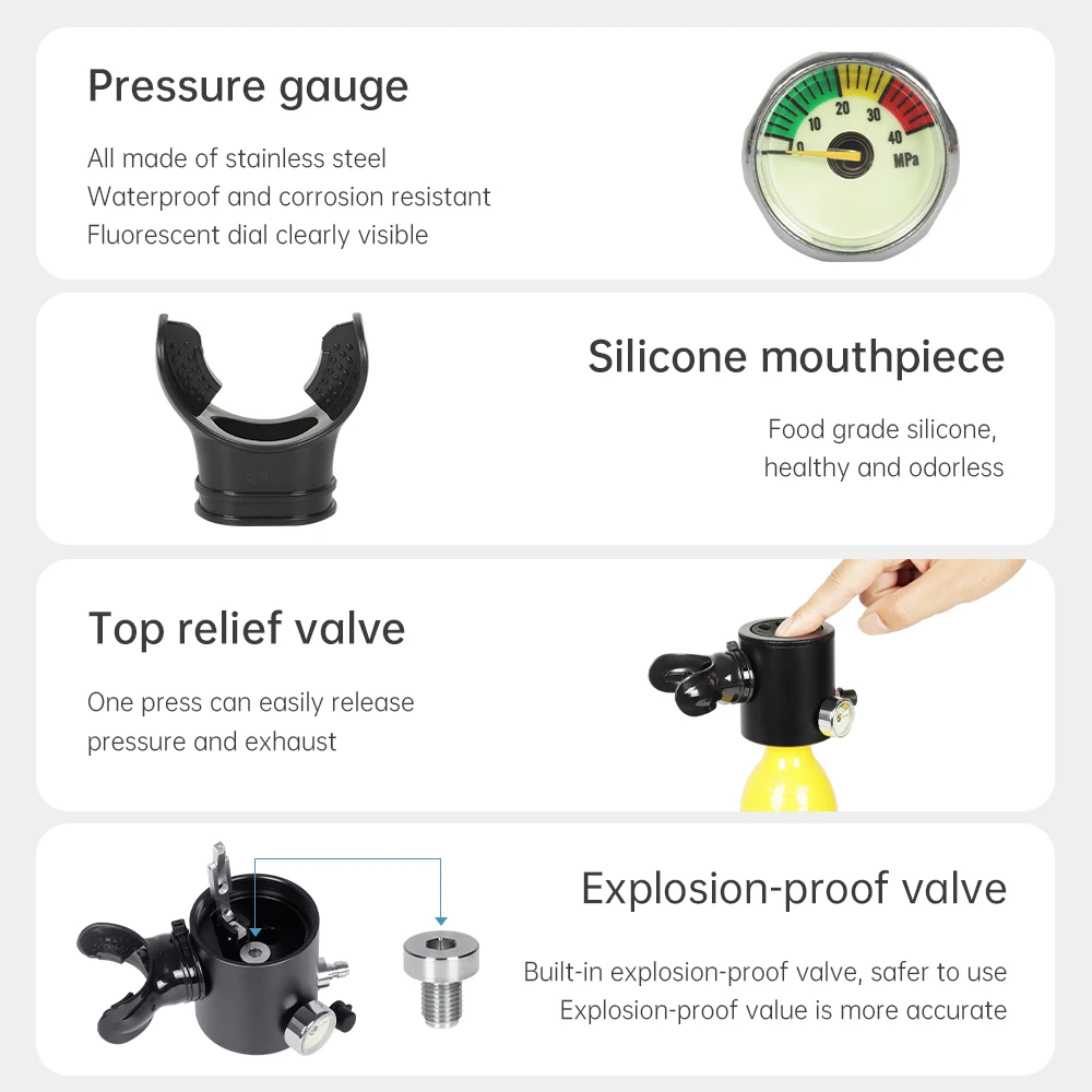 DIDEEP Portable 0.5L Mini Scuba Air Tank Full Set Diving Equipment