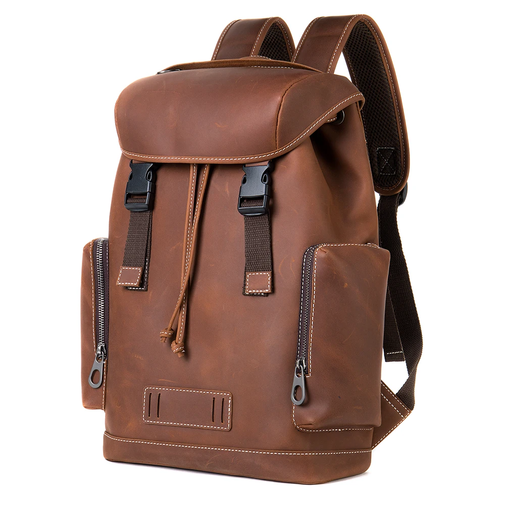 Laptop Rucksack Travel Weekender Daypack Retro Distressed Cowhide Leather Backpack for Men