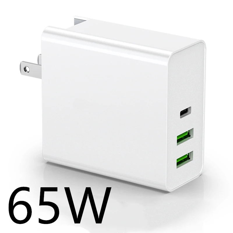 Multi-function 65W mobile phone laptop wall charger 3 ports USB type C travel power adapter