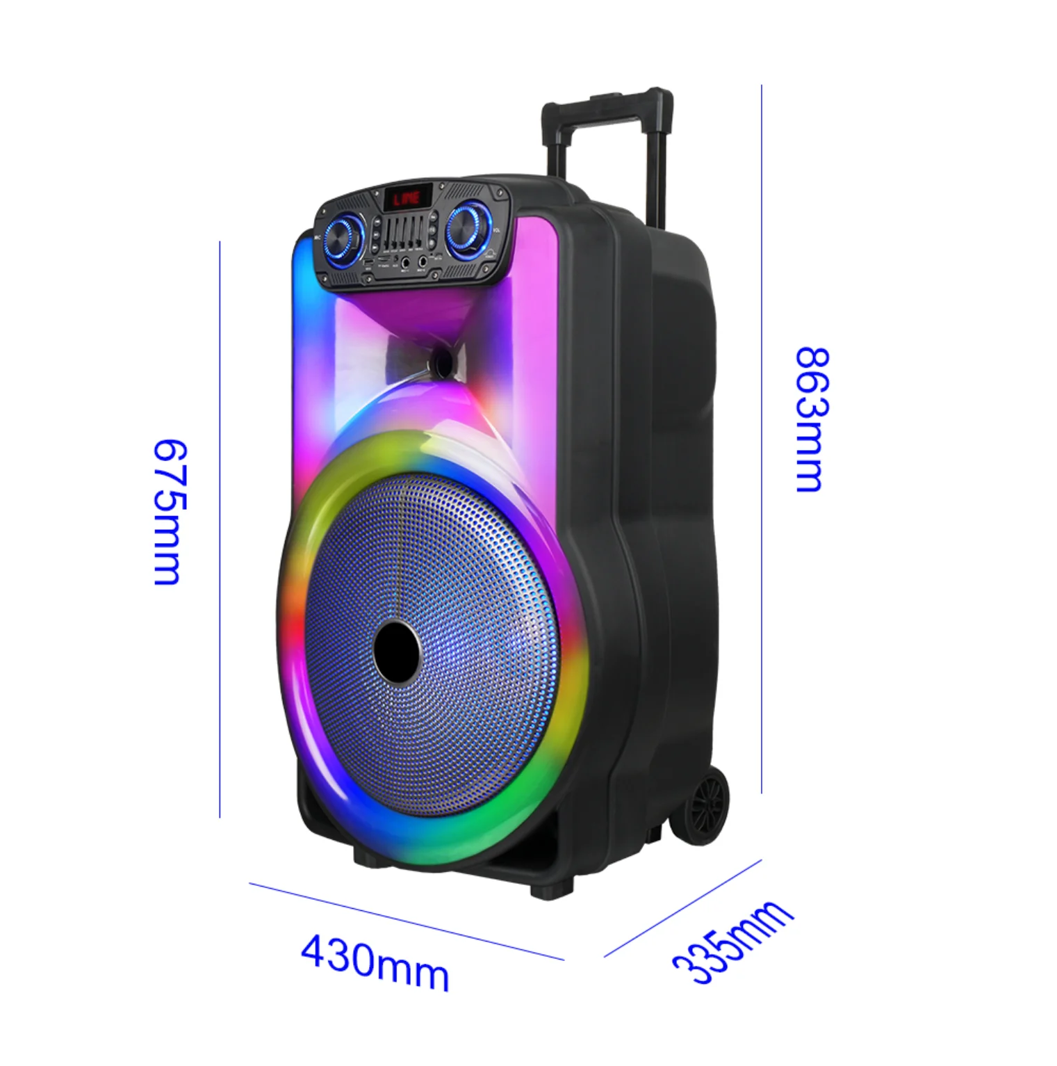 RGB Light 15 Inch Trolly Speaker 30W Subwoofer Karaoke Speaker With 2 MIC Wireless Party Speaker With Remote For Outdoor Actives