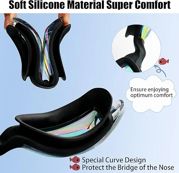 Wholesale Silicone Frames Fashion Swimming Goggles Mirrored Swimming Goggles Glasses With Custom Case