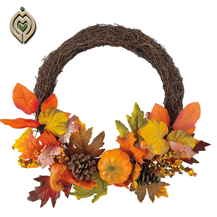wreath  Simulation tree wreath  Pumpkin  Halloween style  maple leaves  Pinecone  Orange leaves greenery