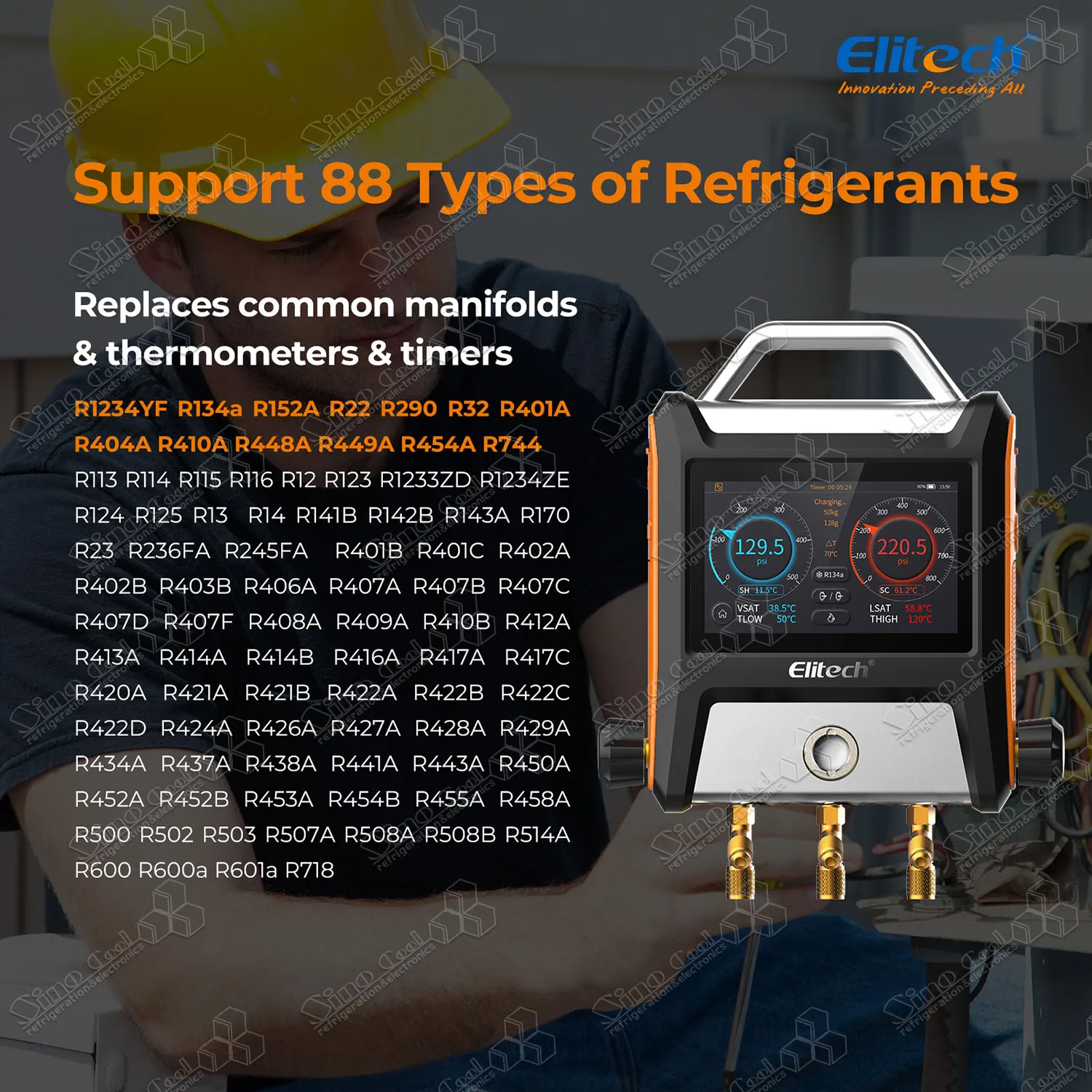 Elitech MS-2000 Smart Touch Screen Smart HVAC Digital Bluetooth Manifold Gauge 2 Valves