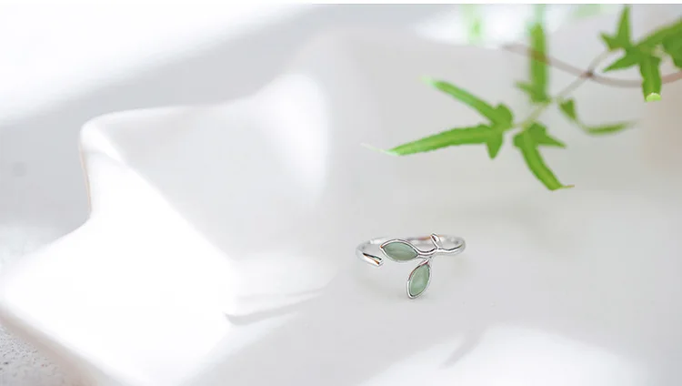 925 pure silver literary and artistic green leaves are simple and versatile Korean new style jewelry