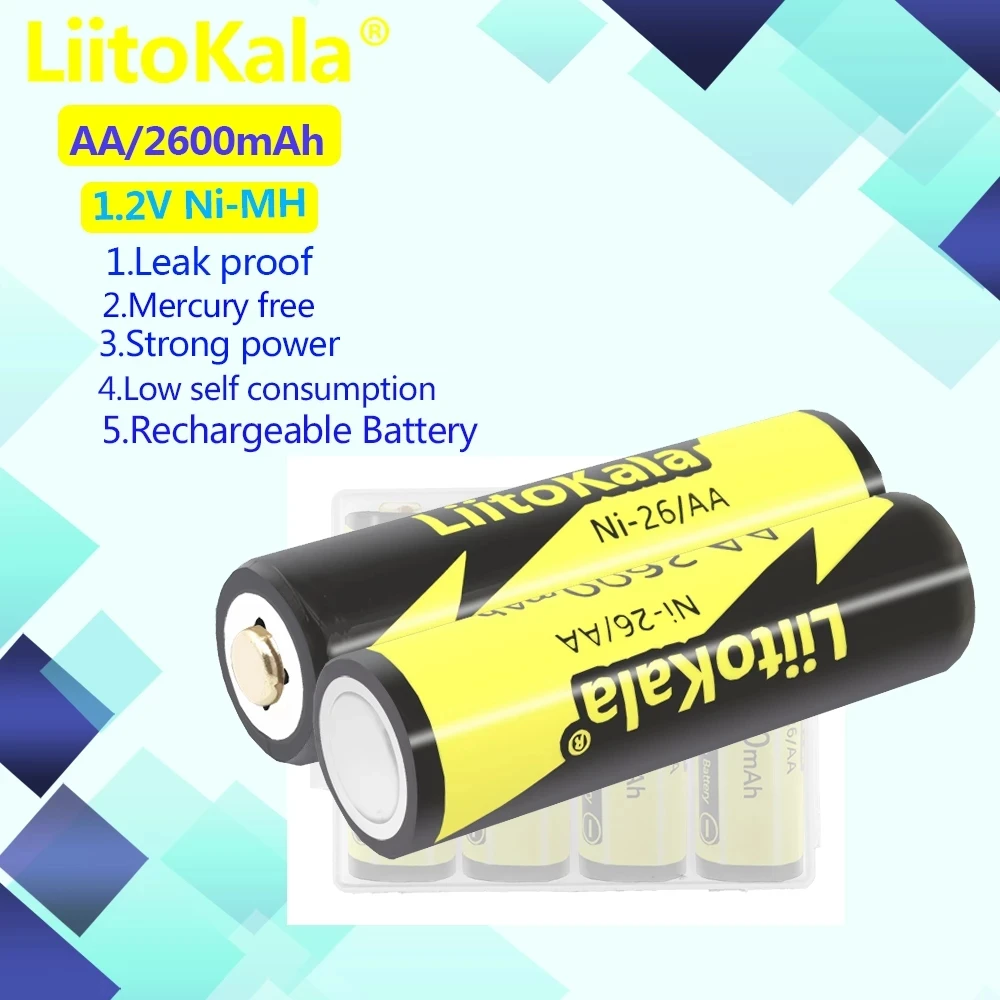 LiitoKala Ni-26/AA 1.2V AA 2600mAh Ni-MH Rechargeable Battery For Temperature Gun Remote Control Mouse Toy batteries