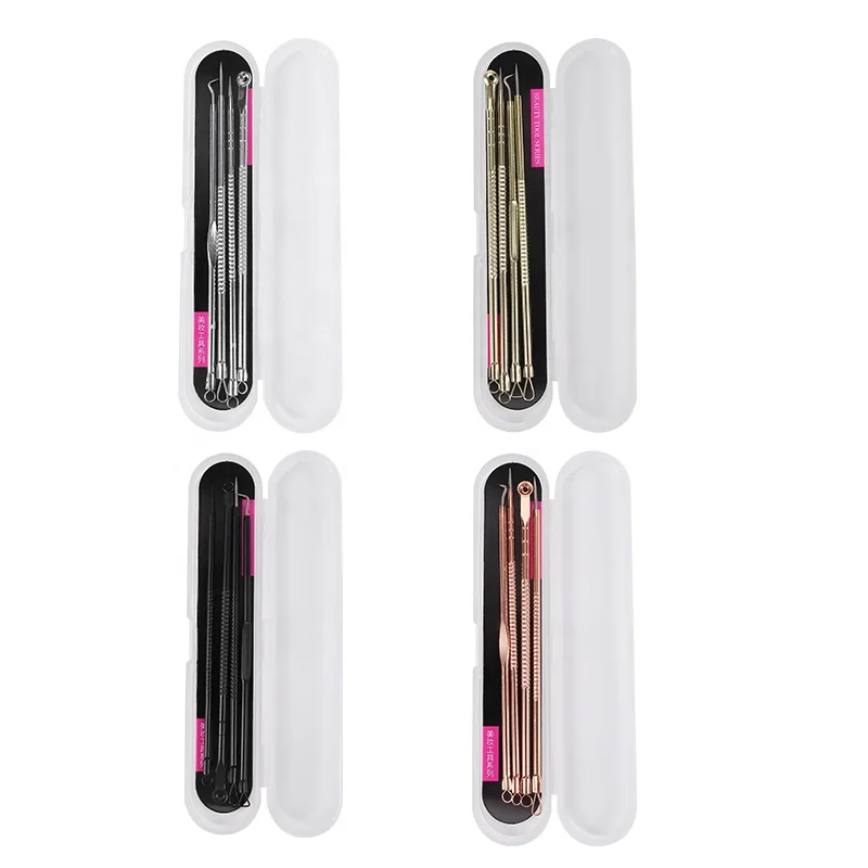 Hot selling 4 Pieces blackhead pimple pin kit Double Ended Blackhead Remover pimple popper tool kit