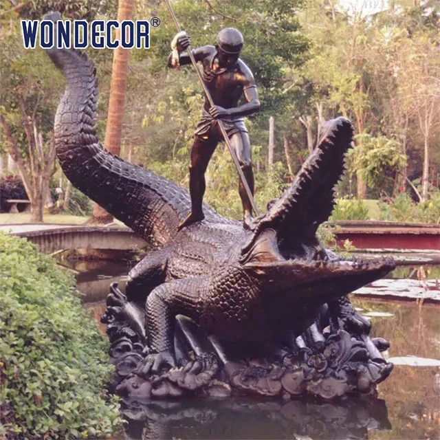 Outdoor Garden Swimming Pool Life Size Fierce Crocodile Bronze Sculpture