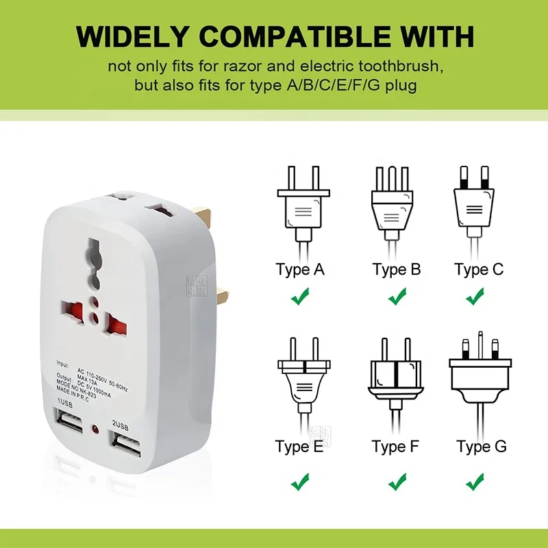 UK Plug Universal Adapter Double Usb 5v1a With Red Indicate Light Travel Universal To Schuko Charge Adapter