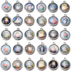 100pcs Mix Picture Round Enamel Our Lady Miraculous Medal Floral Rosary Centerpiece Jesus Virgin Mary Catholic Alloy 16mmx13mm