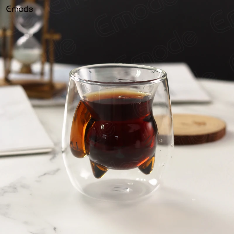 Creative Little Cat Shape Double Layer Borosilicate Glass With Wall Tea Glass Cup Without Handle Coffee Mug