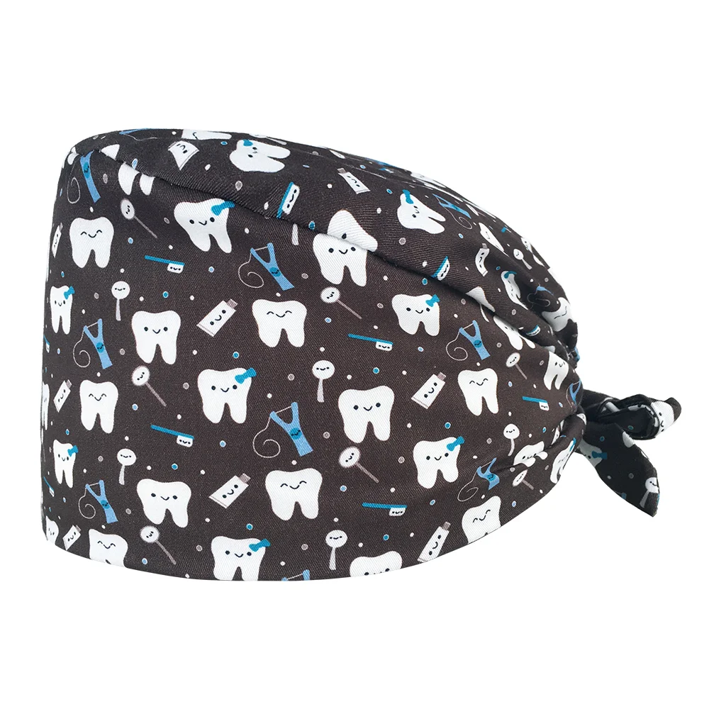 Tie Back Custom Tooth Print Scrub Cap Dental Nurse Hats