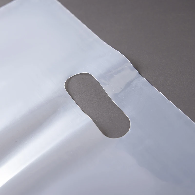 Biodegradable single layer Portable Custom Logo print Transparent  package Shipping Die Cut  Plastic tote carry shopping  Bag