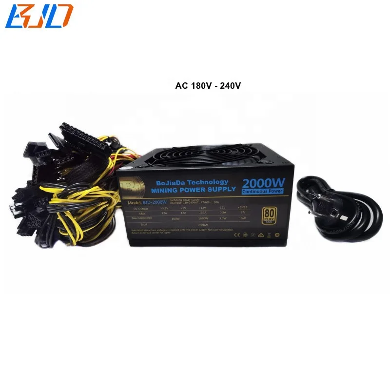 2000 Вт ATX импульсный источник питания 180-240 В PSU 80 Gold Plus для 8 графических карт GPU Rig в