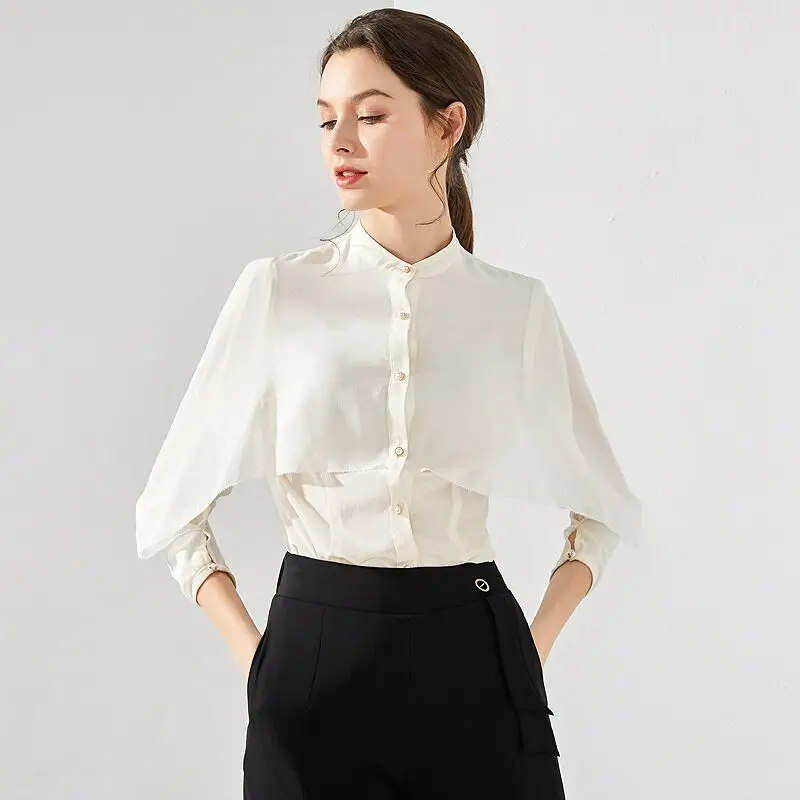 
Fashion cutting high-end white Silk chiffon blouses 