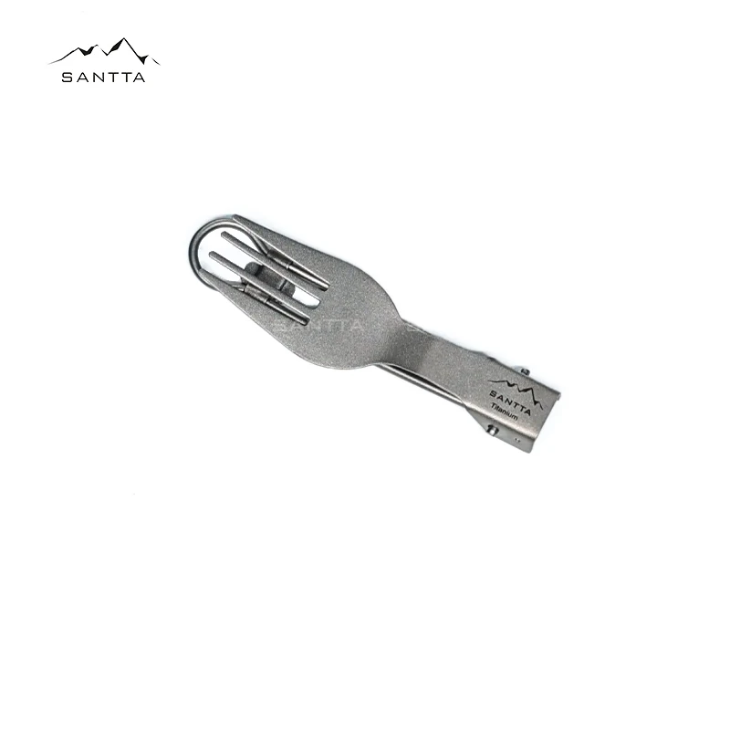 SANTTA Ultra-light Sturdy Camping Fork with Foldable Handle Made of Pure Titanium