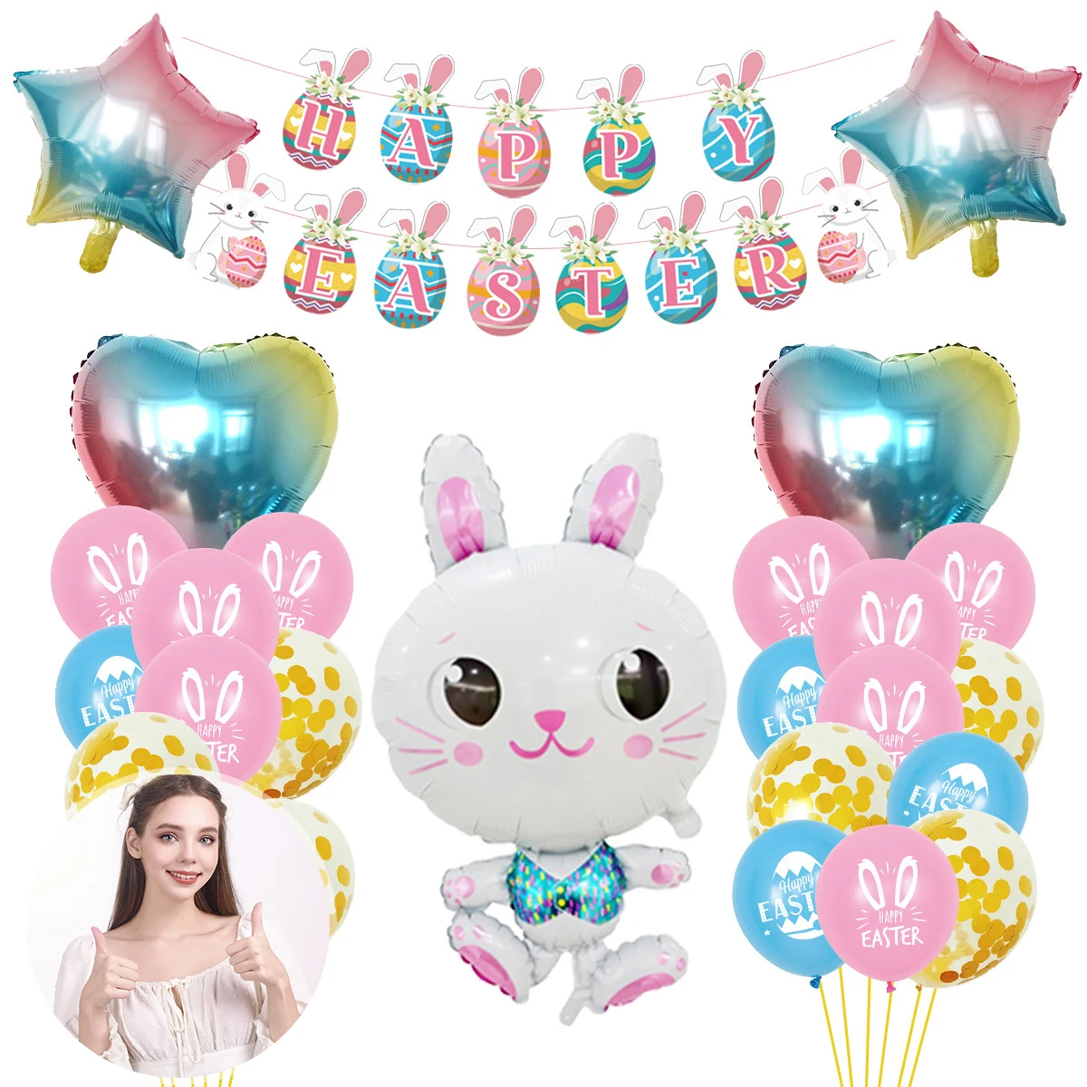 Happy Easter Party Decorated Balloons Happy Easter Banner Easter Bunny Shell Breaker Chicken Balloons