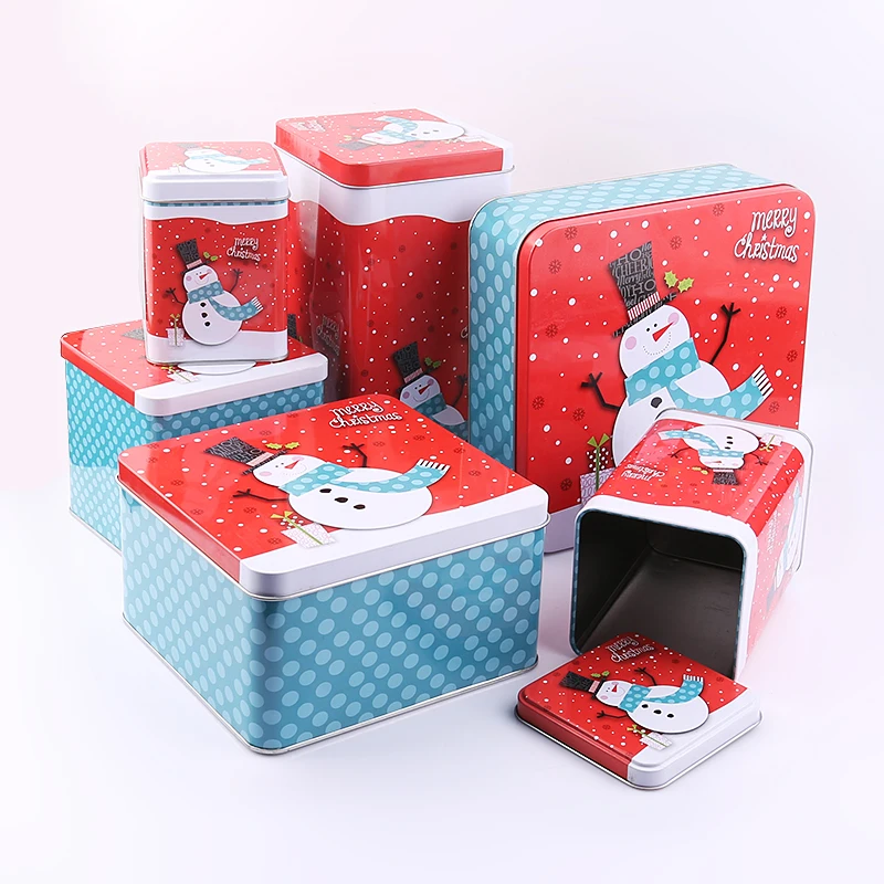 
A set of square Christmas gift tin packaging boxes 