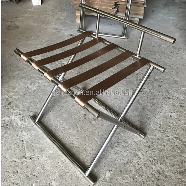 
Round Tube Stainless Steel Hotel Luggage Rack With Back Rest hotel metal luggage rack For bedroom 