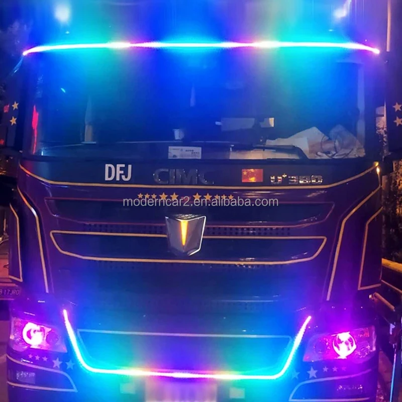 24V 7color LED Flashing RGB Truck Ambient Light Roof Bumper Door Lamp 1-2.4M Strip Trailer Lorry Caravan Accessories Decoration