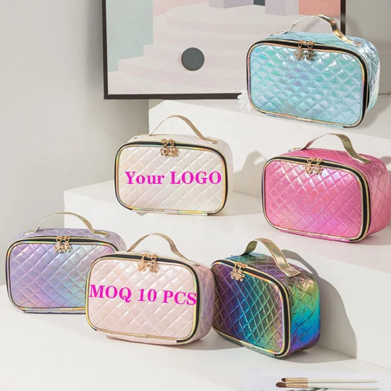 Travel custom logo bling ziplock makeup bag hologram cosmetic bags