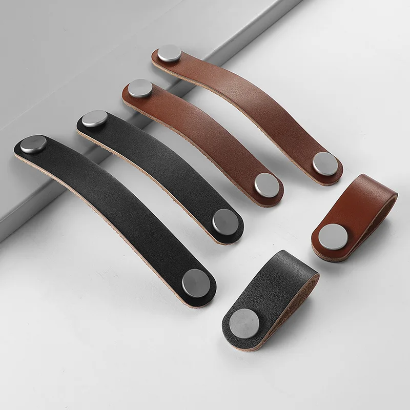 Cheap manufacturer price wardrobe leather brass pull knobs cabinet door handles for drawer and furniture