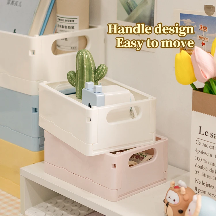 2022 Shunxing New Product Folding Storage Crate Box Portable Stackable Desktop Plastic Box Collapsible Box For Cosmetic Storage